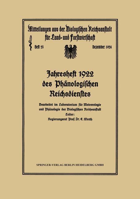 Thumbnail - Jahresheft 1922 Des Phänologischen Reichsdienstes | Buch |