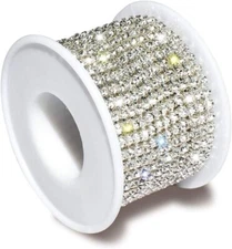 1 Roll 10 Yards 3MM Crystal Rhinestone Close Chain Trim for Sewing silver 