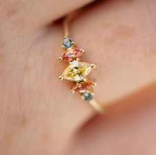 Simulated Yellow & Orange Citrine, Blue Sapphire Fine Ring In 10K Yellow Gold
