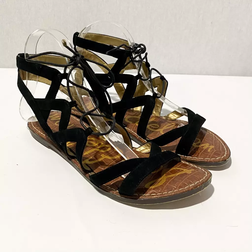 Sam Edelman Womens Gemma Gladiator Sandals Black Ankle Strap Flat Heel 8.5
