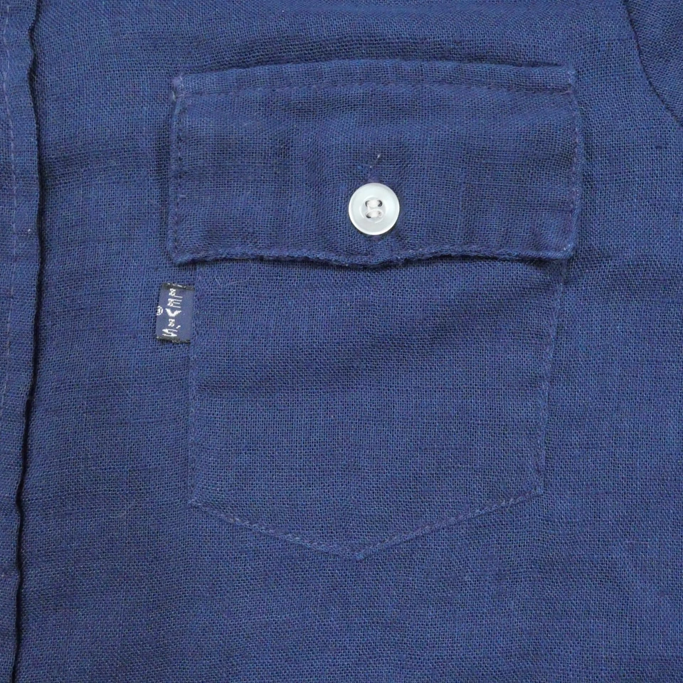 Camisa Levis Vintage Juventude Grande Extra Grande Adulto Pequena Azul Botão para Cima Grande E Anos 60 Anos 70 - Imagem 2 de 4