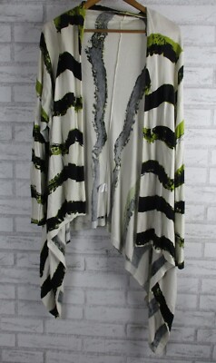 More Marco Polo womens free size open front cardigan white green black stripe