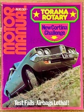 Motor Manual August 1972 Magazine Torana Rotary Cortina Alfa Air Bags FREE POST