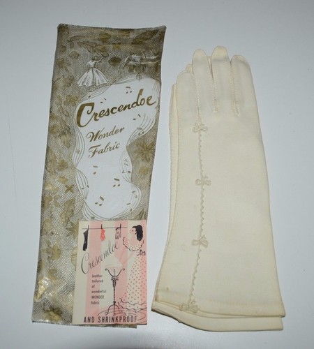 Amazing Vintag 40's Crescendoe 10" Size 6 Elbow Opera Ivory White Gloves Ribbon