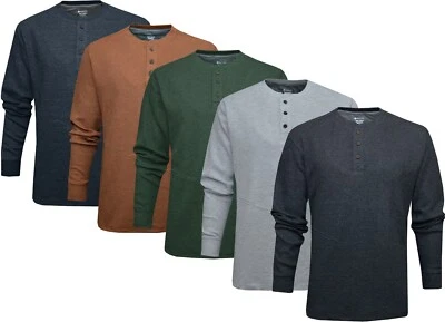 Mens Henley Jumper Top Grandad Neck Plain Waffle Knit T-shirt M-3XL by Beebizco