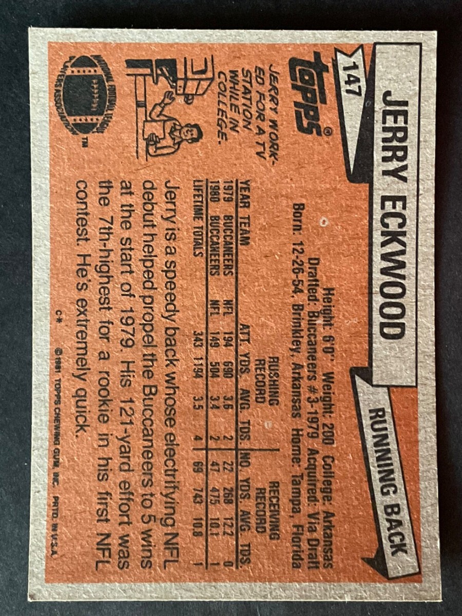 Jerry Eckwood 1981 Topps Football Card #147 Tampa Bay