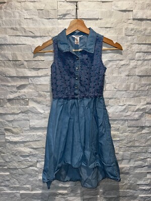 guess cotton dress EUC Girls GUESS Shirt Dress Hi Low Hemline Embroidered Overlay 100% Cotton  S 7-8