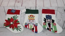 NWT ~ C&F ENTERPRISES Hooked Wool Stocking ~ Poinsettia or Nutcrackers