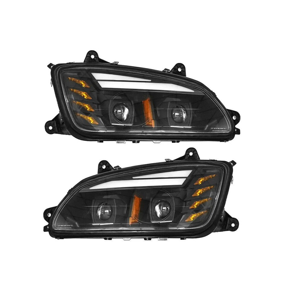 4PCS Full LED Black Headlight + LED Fog Lights Left+Right Side For Kenworth T660 Foto 4 de 4