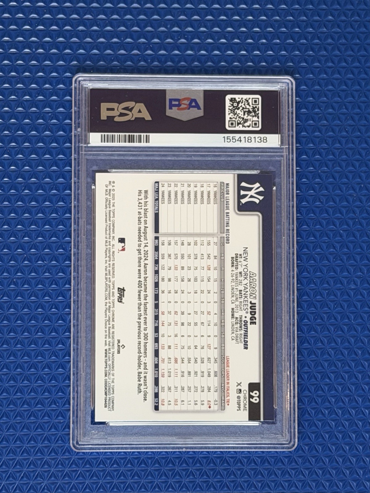 2025 Topps Chrome - Aaron Judge #99 RayWave Refractor NY Yankees PSA GEM MT 10 view 3