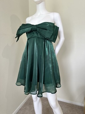 Fashion Nova Green Bow Off Shoulder Chiffon Short A-Line Dress Strapless M  | eBay