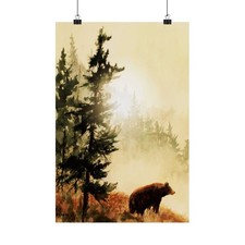 Bear in Mist Forest Woodland Wildlife Wall Art