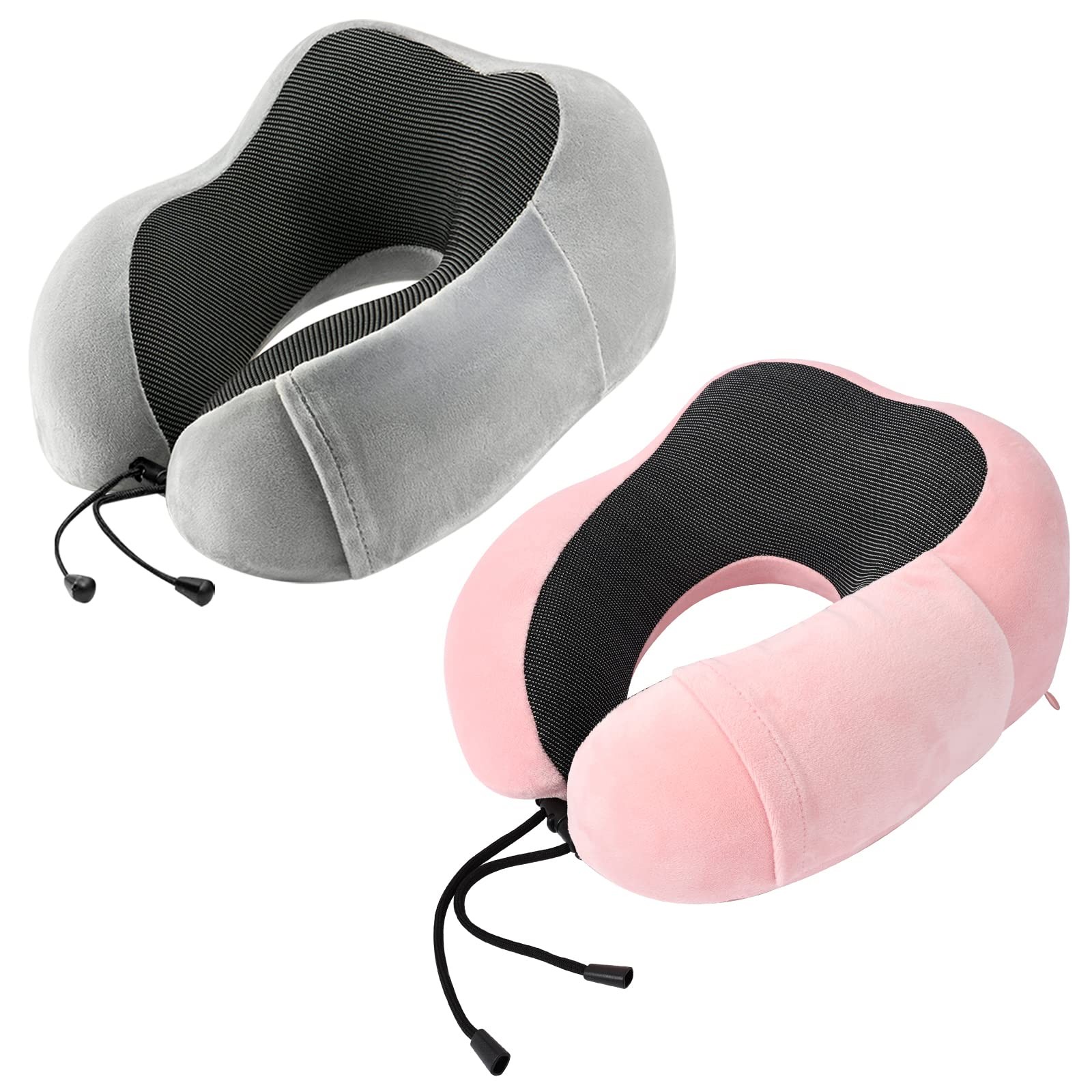 2-Pack Memory Foam Neck Pillow for Airplane Travel - Soft Support & Comfort