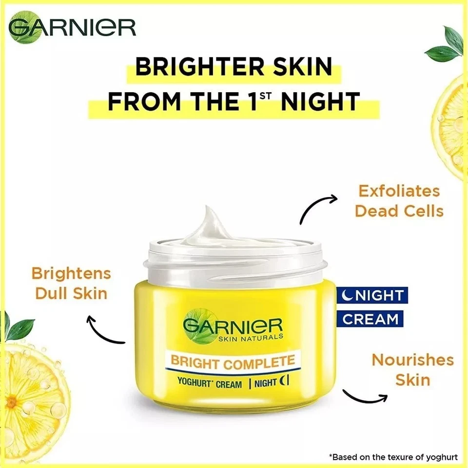 Garnier Bright Complete VITAMIN C YOGHURT Night Cream 40gm Pack - Image 4 of 4