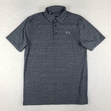 Under Armour Polo Shirt Mens Small Black Gray Striped Loose Heatgear Performance