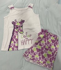 Gymboree Girls Purple w/Giraffe, Bows, and Ruffles Trims  Summer PJ Size M (7-8)