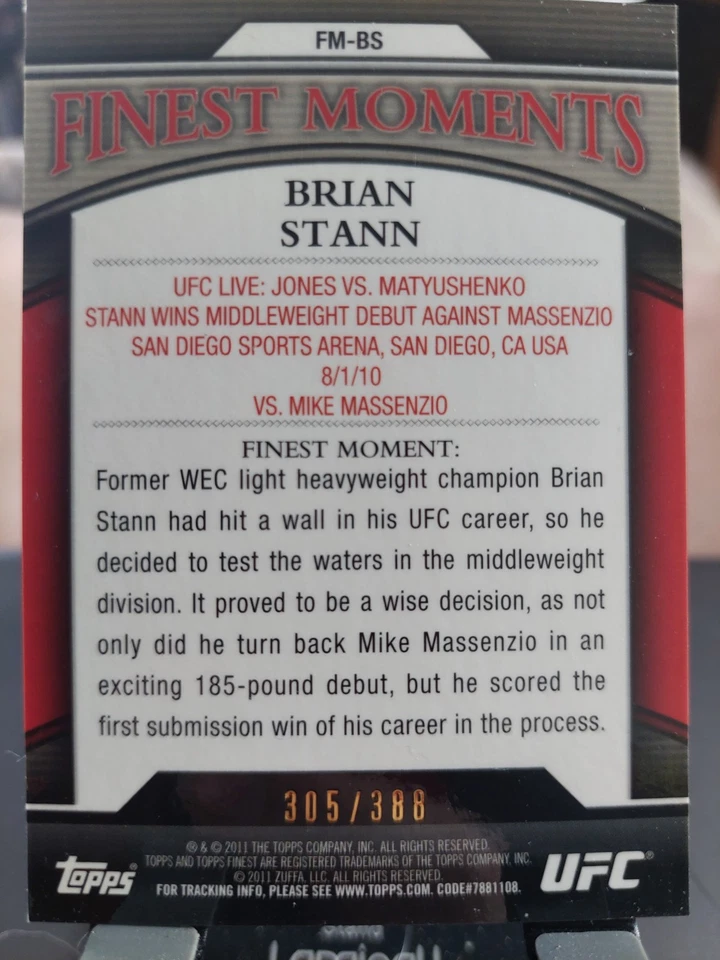 Brian Stann #FM-BS Finest Moments 2011 Topps UFC Finest X-Refractor #305/388 - Image 2 of 2