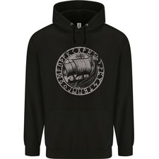Viking Ship With Norse Text Mens 80 Cotton Hoodie