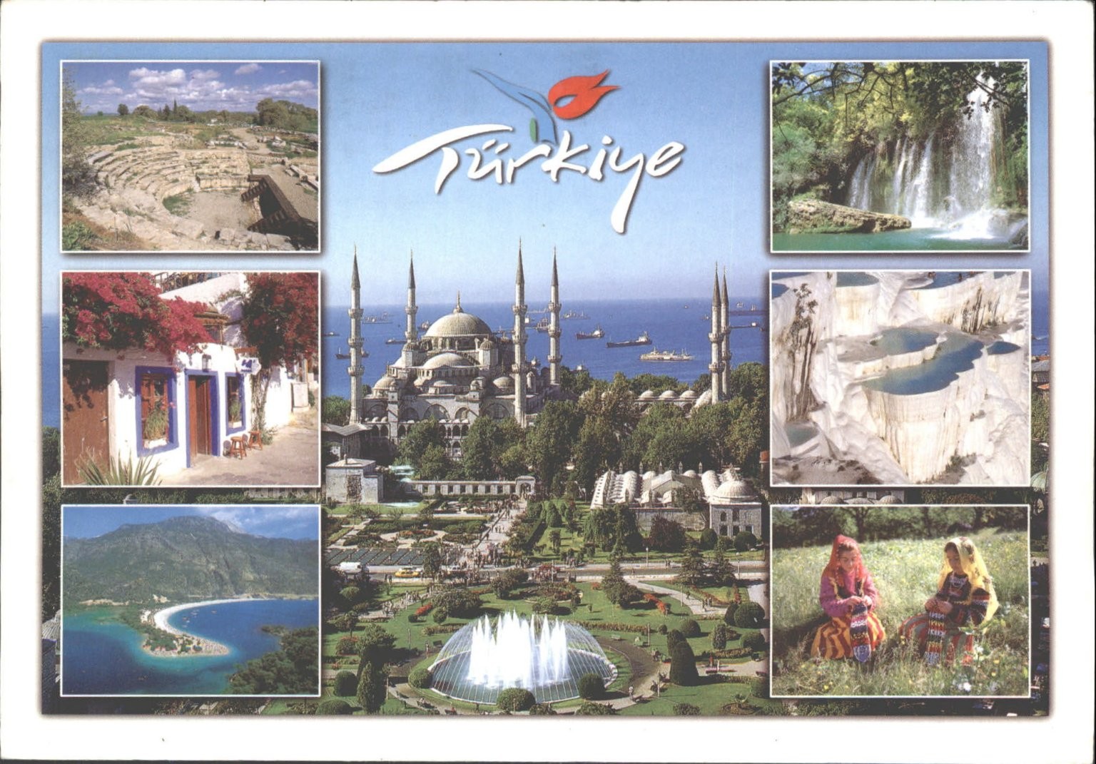 Vintage Türkiye Postcard - Blue Mosque Istanbul, Pamukkale, Ölüdeniz Collage