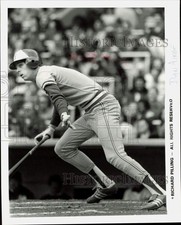 Press Photo Toronto Blue Jays Baseball Player Danny Ainge After Hitting Ball