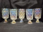 Vintage Federal Glass Colonial Thumbprint Iridescent Water Goblets Set Of 5