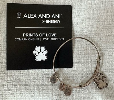 ALEX AND ANI 2015 Silver Paw Charm Bracelet +Energy Prints Of Love Companionship
