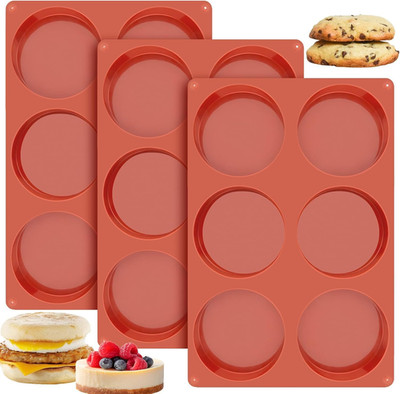 4 Inch Silicone Egg Molds for Baking/Jumbo Muffin Top Pans, 3 Pack Non-Stick Lar