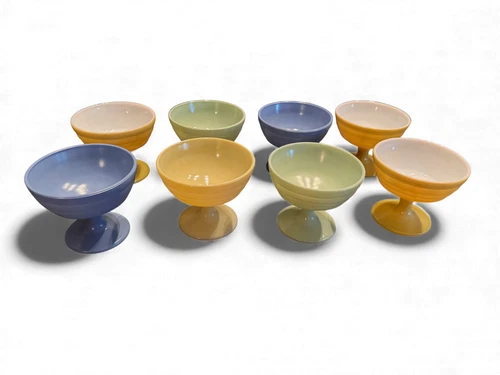 Vintage Hazel Atlas Platonite Sherbet Cups  Set of 8 Pastel MCM Dessert 1950s