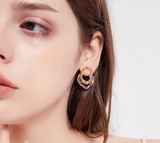  Irregular Dual Tone Hammered Pattern Stud Earrings Gold Plated