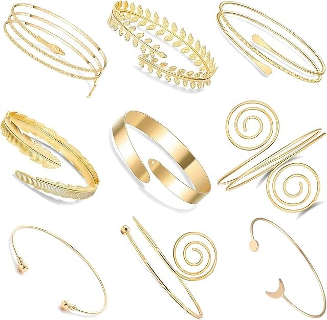 9 PCS Pieces Arm Cuff Upper Arm Band Cuff Bracelet Bangle A:Gold-tone