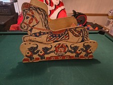 Vintage Wooden Circus Theme Rocking Horse for Ages 3-7, Recommended 3-5 Years