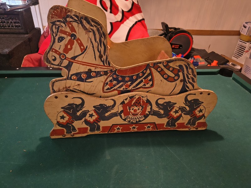 Vintage Wooden Circus Theme Rocking Horse for Ages 3-7, Recommended 3-5 Years