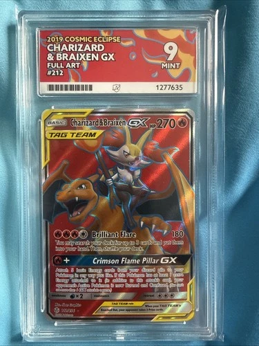 2019 Charizard & Braixen GX Full Art Cosmic Eclipse Ace 9 Mint