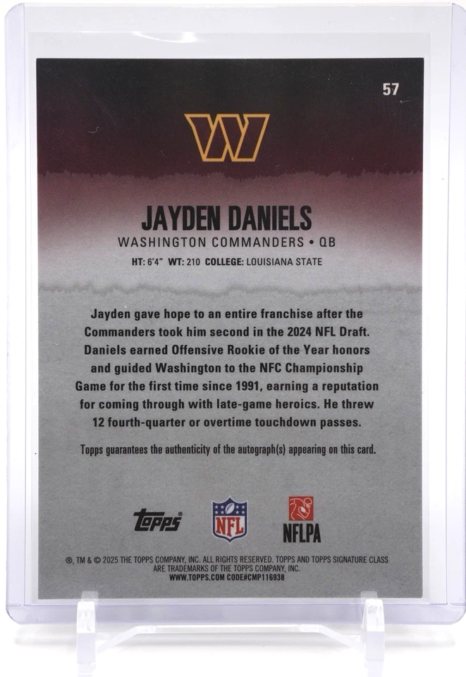 Jayden Daniels #57 On Card Auto /50 - Commanders - 2025 Topps Signature Class - Bild 2 von 4
