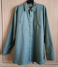 Red Kap Men's Shirt Size Large Green Long Sleeve Button Up Uniform No Logo EUC