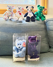 Ty Beanie Babies Plush Bear Lot of 6 w/ Heart Tags, 2 Display Cases