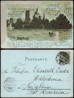 Mannheim Stadtpark nur Sternwarte Mondscheinlitho 1901 Silberrand