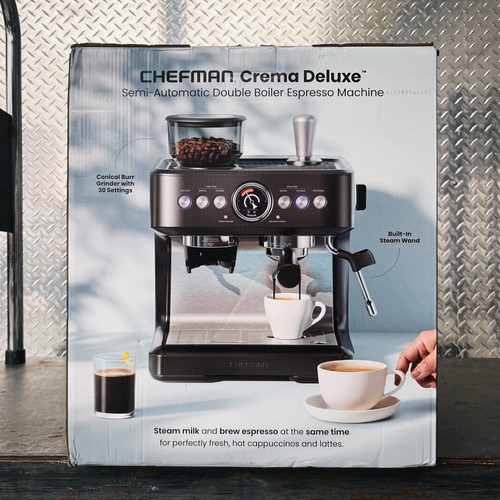 Chefman Crema Deluxe Semi-Automatic Double Boiler Espresso Machine Burr Grinder