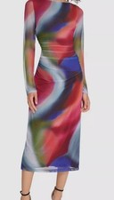 Vince Camuto Women's Red Printed Mesh Ruched Bodycon Dress Size 2