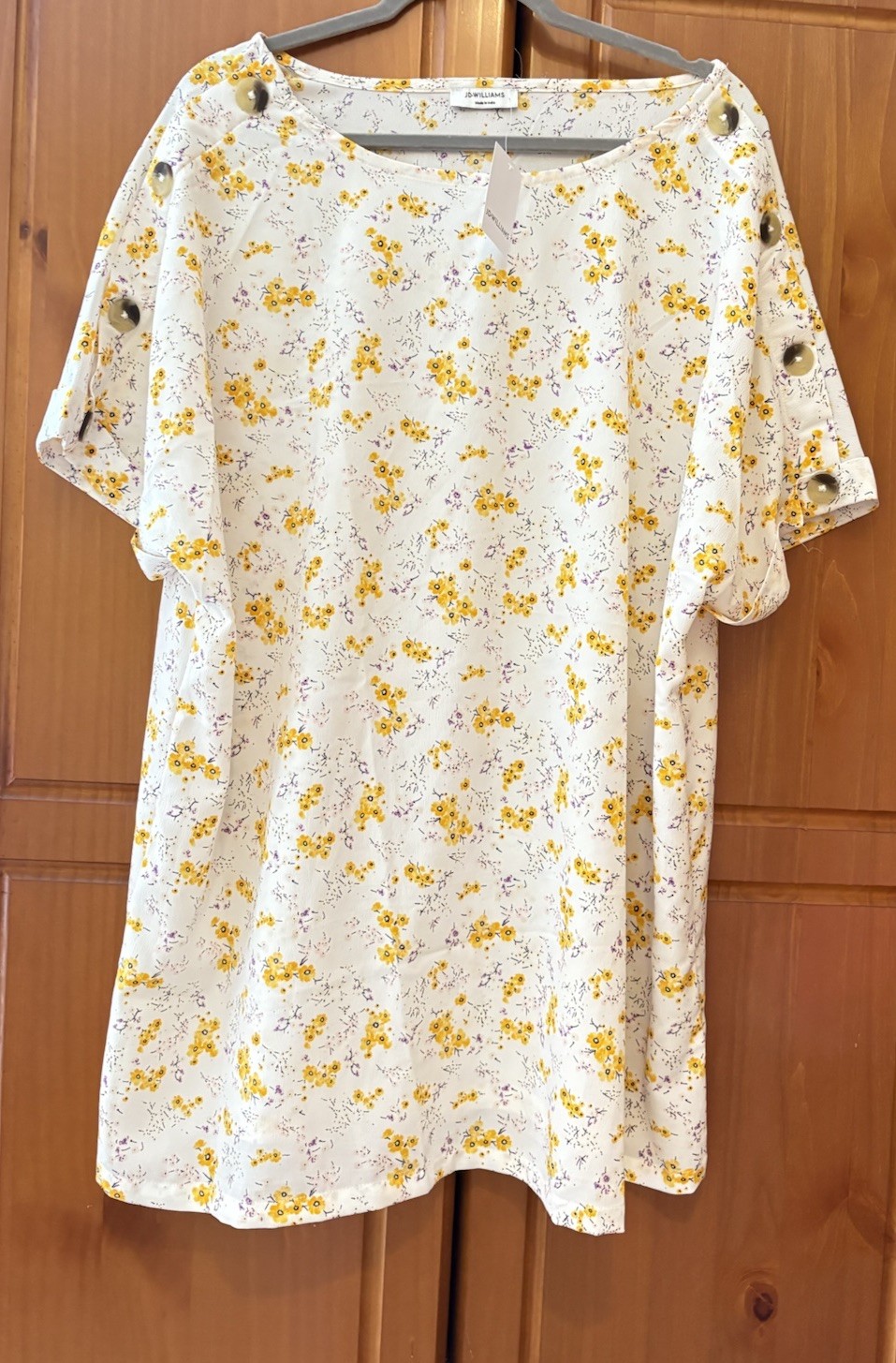 BNWT JD Williams Ivory Yellow Purple Crepe Drop Shoulder Blouse Size UK22