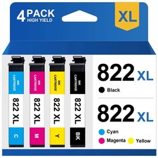 4-Pack 822XL T822 Ink Cartridge for Epson WorkForce WF-4834 WF-4820 WF-3884