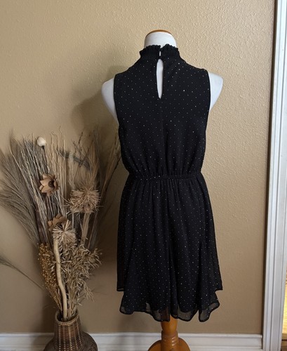 Women’s Nine West Black Glitter Mock Neck Flair Dress Size Small - Picture 3 of 8