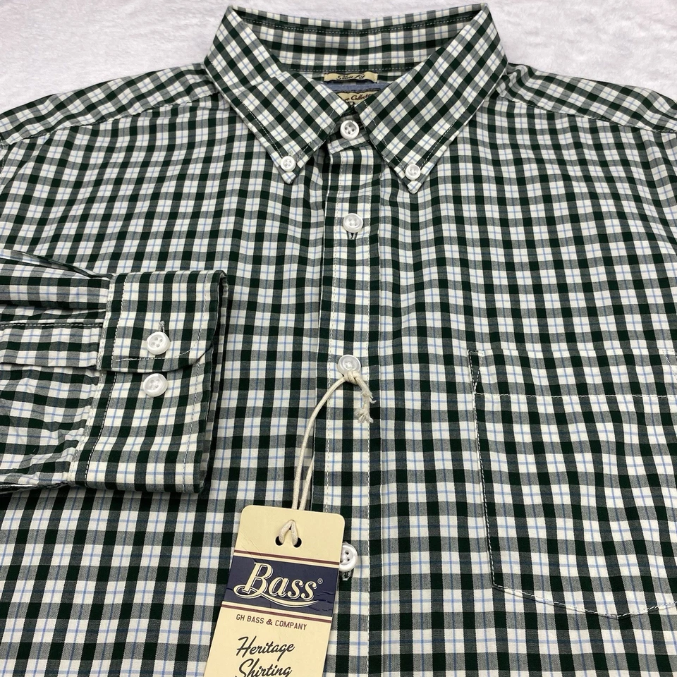 BASS Heritage Collection  Shirt Mens Large Green/White/Blue Checks Slim Fit NWT! - Image 4 of 4