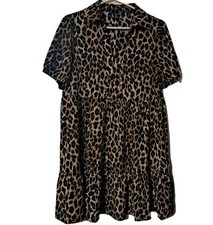 Shein Curve OXL Womens Leopard Baby Doll Dress Brown Animal Print Collared