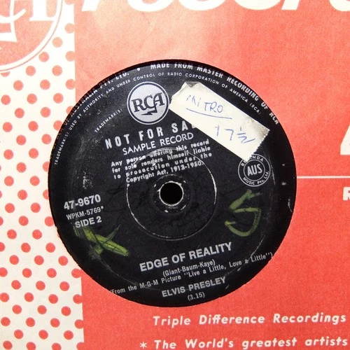 Elvis Presley - Edge of Reality (RCA 47-9670) 1968 Australian PR0M0 45