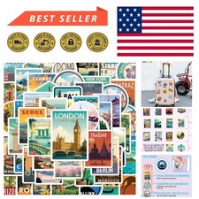 50 Waterproof World Travel Stickers - Personalize Laptops, Suitcases  Bottles