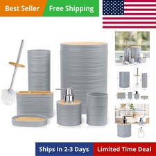 Bathroom Accessories Set 6 Piece Bamboo Bath Ensemble Includes Soap Dispenser...
