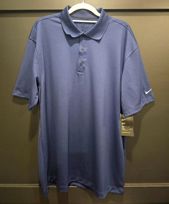 Nike Dri-FIT Men's Blue Solid Polo Shirt Short Sleeve Collared Button L