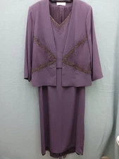 Montago Women's Two-Piece Maxi Dress Purple Solid 3/4 Sleeve