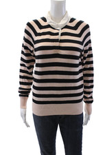 Joie Womens Striped Crew Neck Long Sleeves Sweater Pink Black Wool Size Small